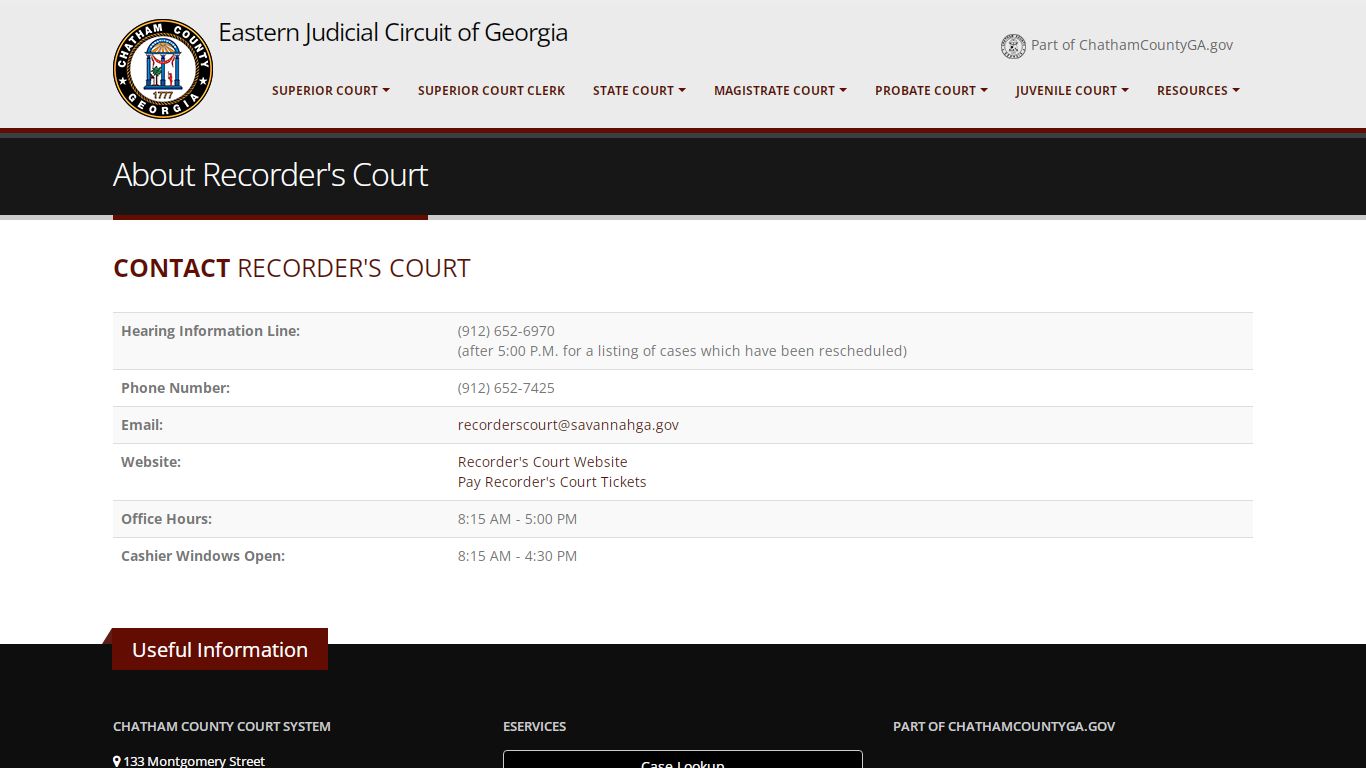 Chatham County, GA - Court System - About Recorder's Court